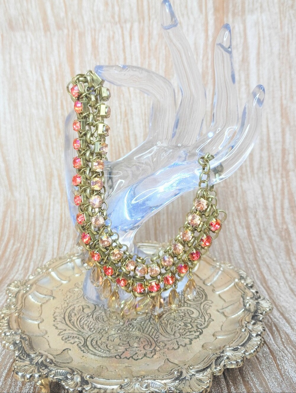 LOFT Gold-Tone Necklace with Pink and Coral Crystals